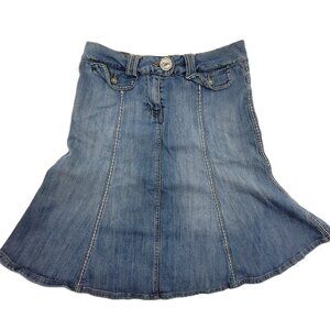 Vintage Candie's Skirt Women's 7 Blue Denim A Line Flare Western Boho Stretch